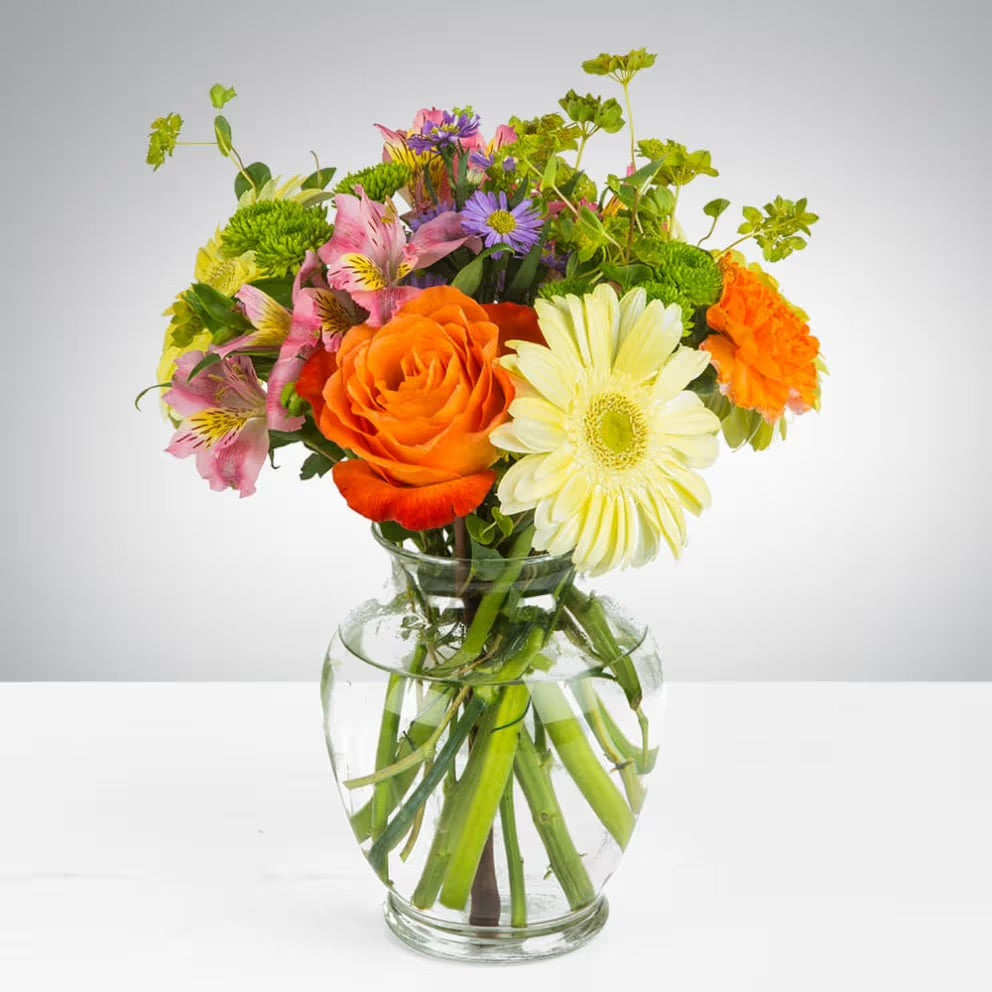 A lively bouquet with bright, playful flowers, resembling a festive carnival.