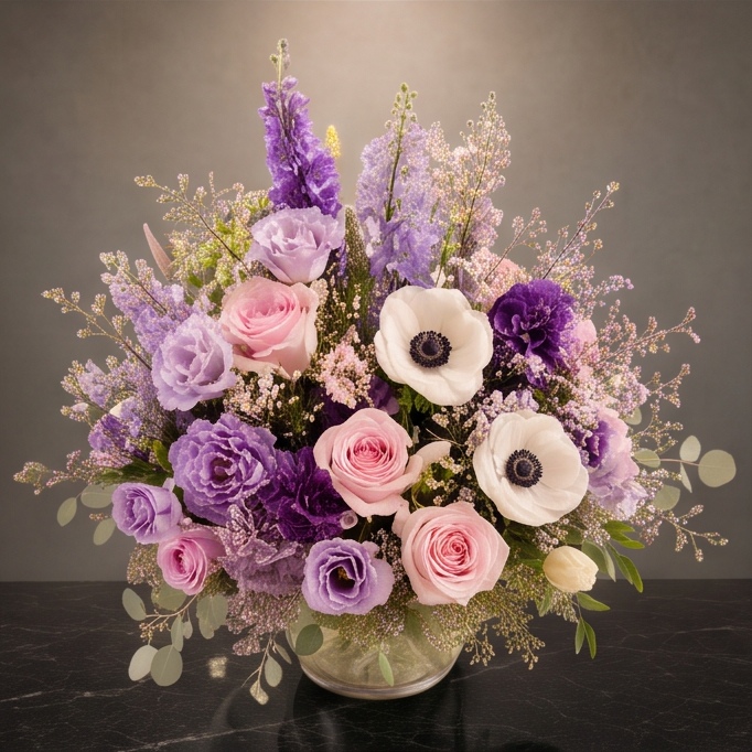 Lilac Field flower arrangement by Flora Faves