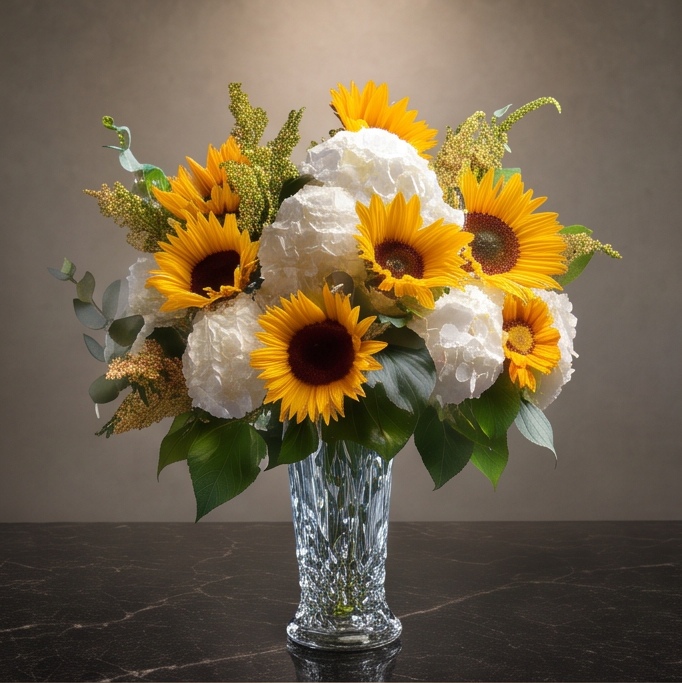 Golden Halo flower arrangement by Flora Faves