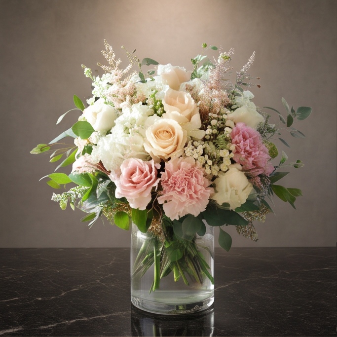 Gentle Hearth flower arrangement by Flora Faves