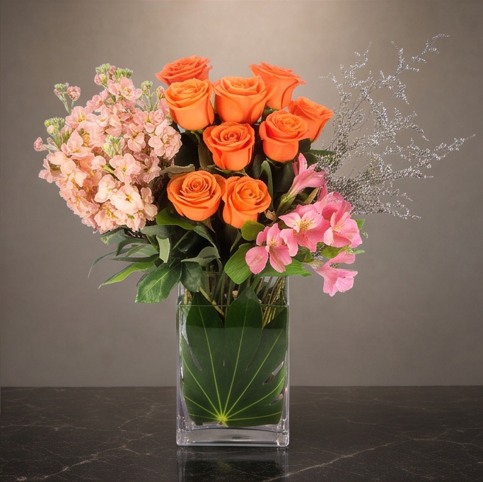 Mandarin flower arrangement by Flora Faves