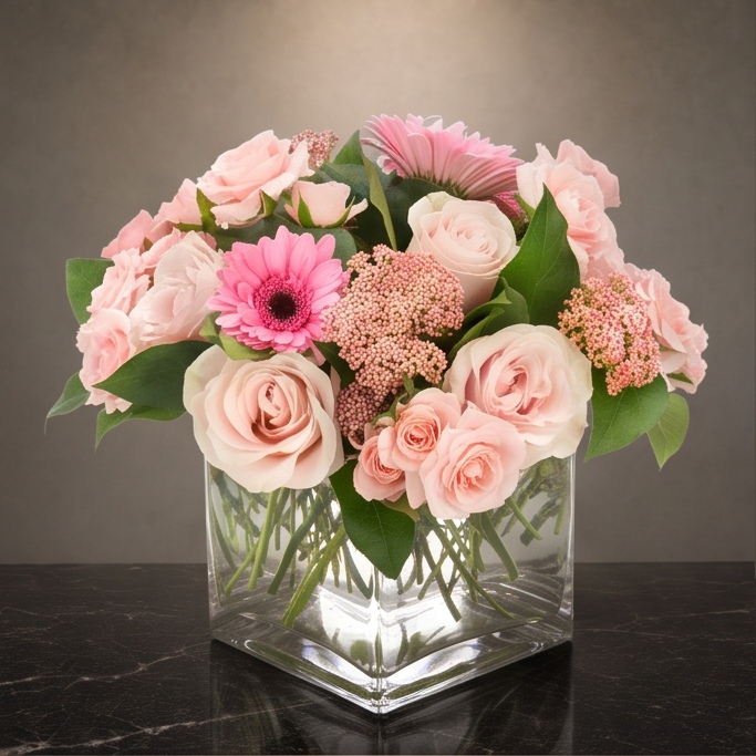 Rosé Petal flower arrangement by Flora Faves