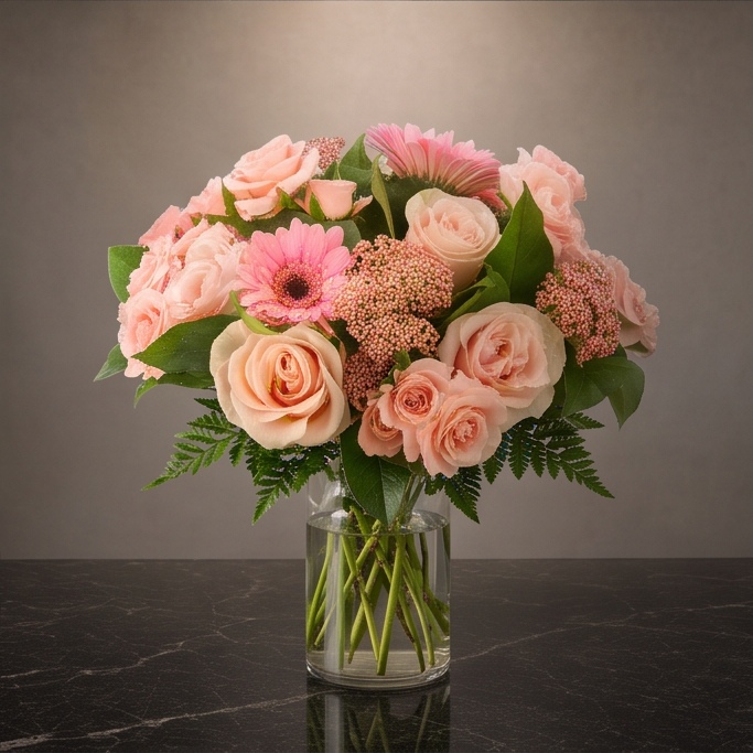 Peach Whisper flower arrangement by Flora Faves