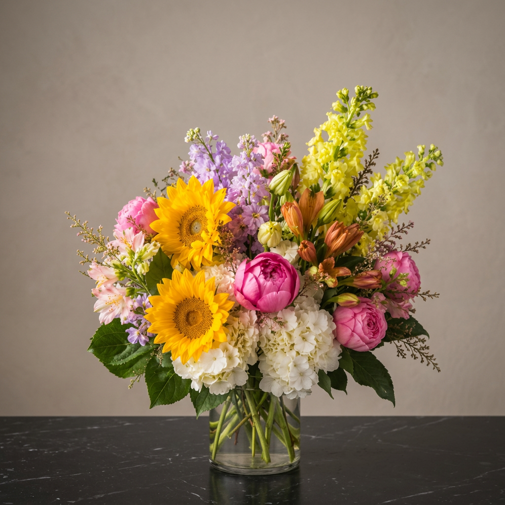 Painted Meadow flower arrangement by Flora Faves