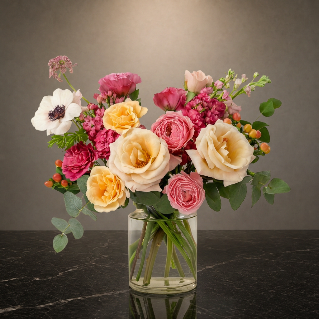 Apricot Veil flower arrangement by Flora Faves