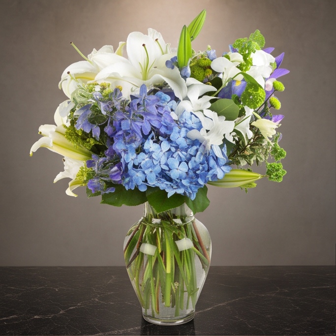 Coastal Calm flower arrangement by Flora Faves