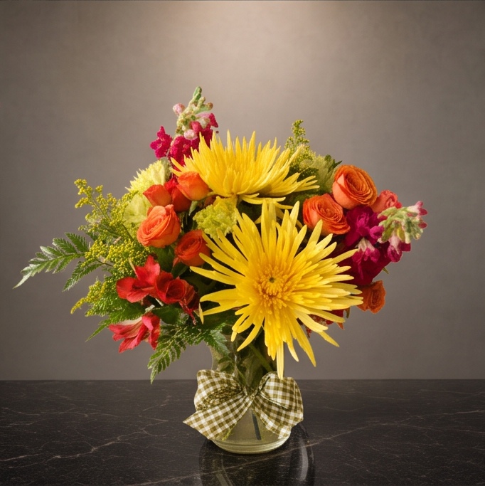 Saffron Flame flower arrangement by Flora Faves