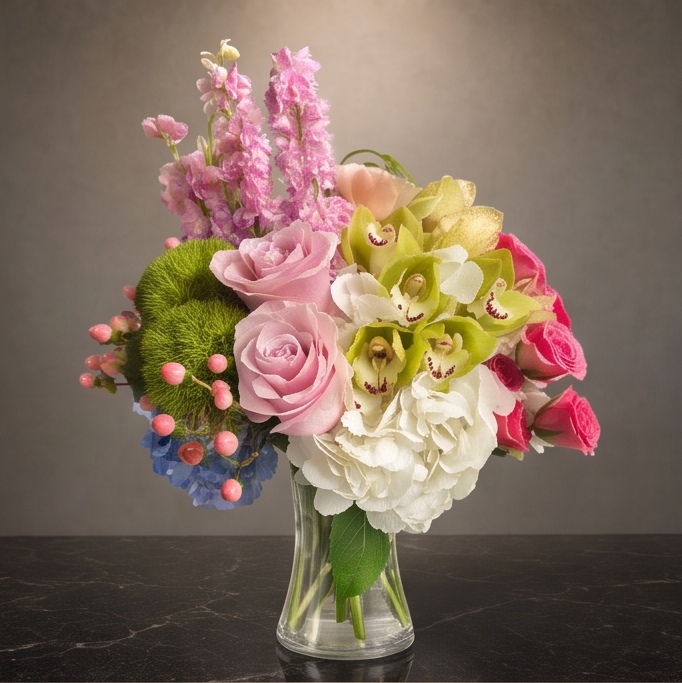 Orchid Conservatory flower arrangement by Flora Faves