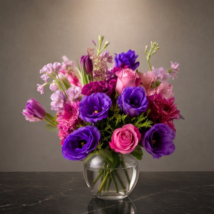 Violet Dusk flower arrangement by Flora Faves